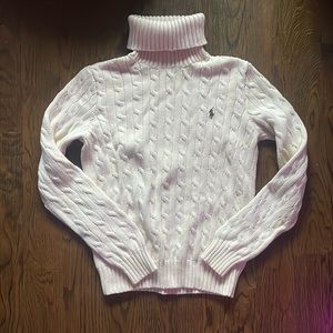 Ralph Lauren Cream Turtleneck Sweater Medium Small 100% cotton Coastal Grandma